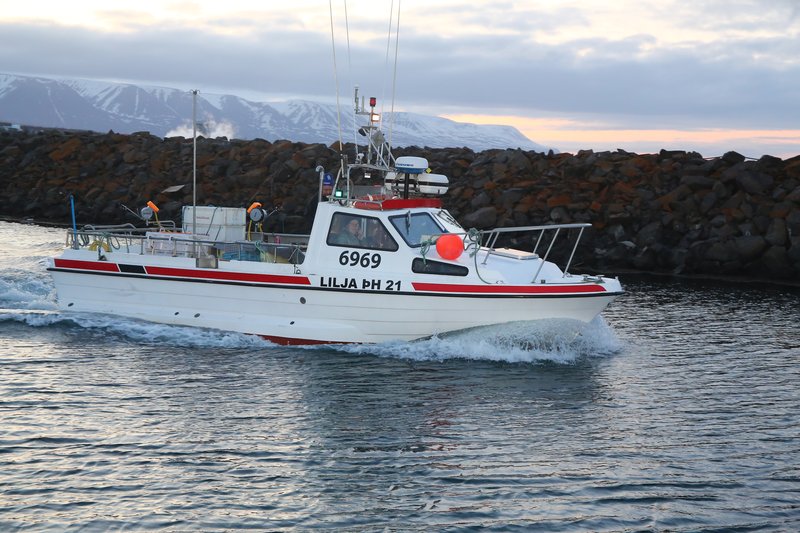 Bjarni Eyjólfsson í brúnni bát sínum Lilju ÞE 21 á siglingu frá Akureyri seint á mánudagskvöld. Haldið var til Húsavíkur þar sem gert verður út á strandveiðar í sumar. FF MYND/Þorgeir Baldursson