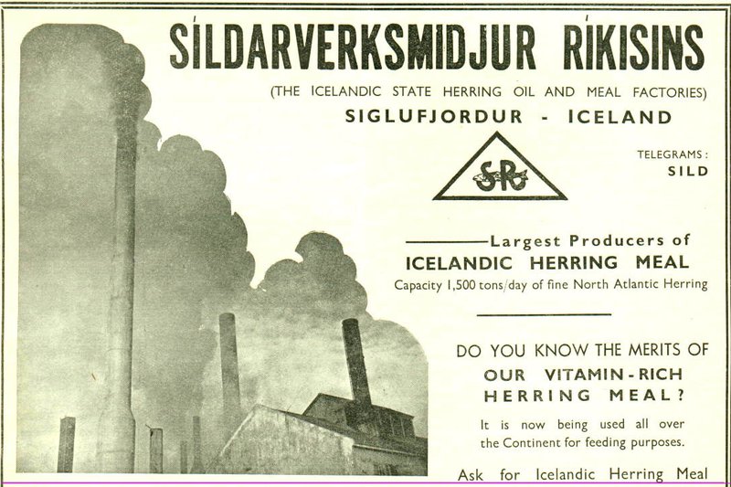 Auglýsing frá árinu 1937 þar sem kemur fram að mögulegt var að bræða úr 1.500 tonnum af síld á sólarhring. Aðsend mynd
